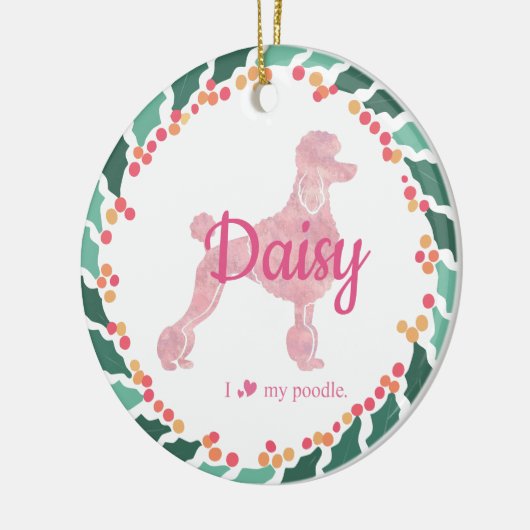 Aangepaste Roze Poedel Silhouet en Foto Ornament (Links)