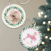 Aangepaste Roze Poedel Silhouet en Foto Ornament Sleutelhanger