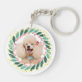 Aangepaste Roze Poedel Silhouet en Foto Ornament Sleutelhanger (Achterkant)