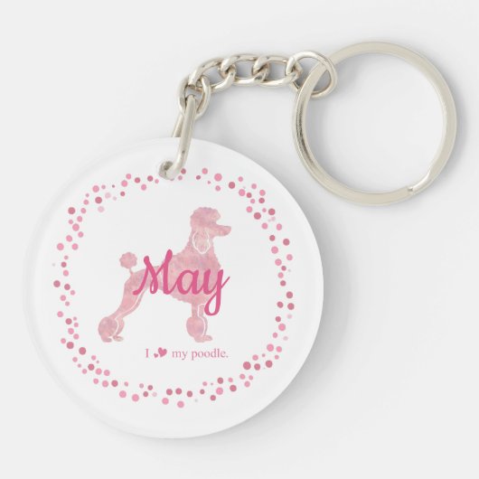 Aangepaste Roze Poedel Silhouet en Foto Sleutelhan Sleutelhanger (Achterkant)