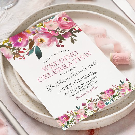 Aangepaste roze pony Floral Wedding Kaart