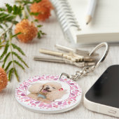 Aangepaste Roze Poodle Silhouet en Foto Sleutelhan Sleutelhanger (Voorkant Rechts)