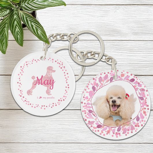 Aangepaste Roze Poodle Silhouet en Foto Sleutelhan Sleutelhanger