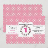 Aangepaste roze pooldot 1e verjaardag Uitnodigings Kaart (Voorkant / Achterkant)