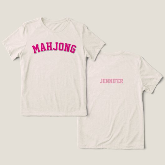 Aangepaste Roze Preppy Varsity Mahjong Grafisch Tri-Blend Shirt (Ontwerp Voorkant & Achterkant)