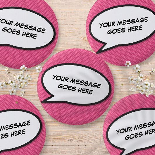 Aangepaste roze pret cartoon tekstballon ronde button 3,2 cm