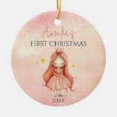 Aangepaste Roze Prinses Meisje Keepsake 1e Kerstmi Keramisch Ornament (Voorkant)