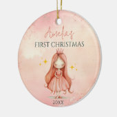Aangepaste Roze Prinses Meisje Keepsake 1e Kerstmi Keramisch Ornament (Links)