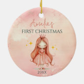 Aangepaste Roze Prinses Meisje Keepsake 1e Kerstmi Keramisch Ornament (Achterkant)