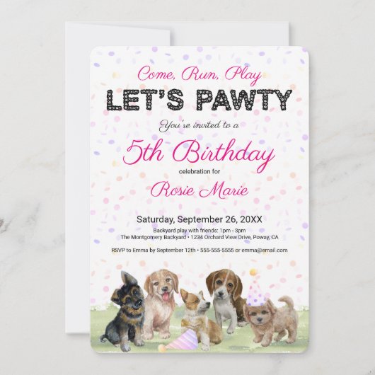 Aangepaste roze puppy Dog Birthday Party Kaart (Voorkant)