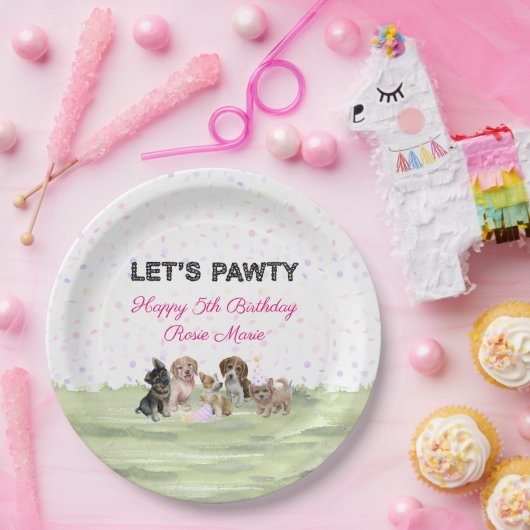 Aangepaste roze puppy Dog Birthday Party Papieren Bordje (Feest)