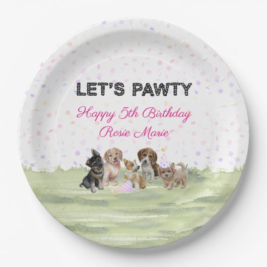Aangepaste roze puppy Dog Birthday Party Papieren Bordje (Voorkant)