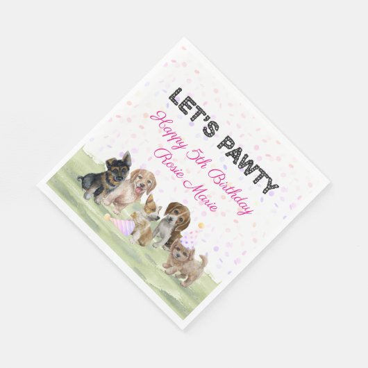 Aangepaste roze puppy Dog Birthday Party Servet (Hoek)