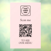 Aangepaste Roze QR-menu | Moderne Logodisplays Raamsticker (Vel 3)