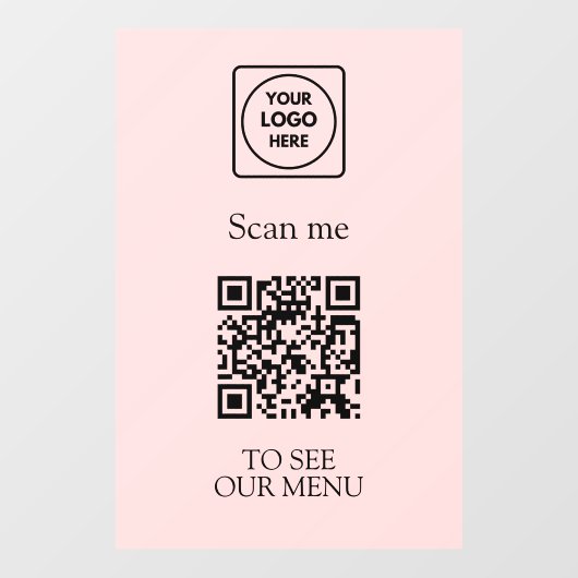 Aangepaste Roze QR-menu | Moderne Logodisplays Raamsticker (Vel)