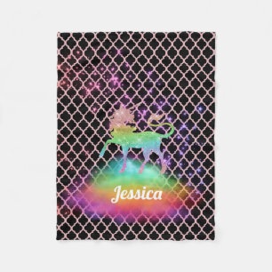 Aangepaste roze Quatrefoil regenboogontsteking Fleece Deken