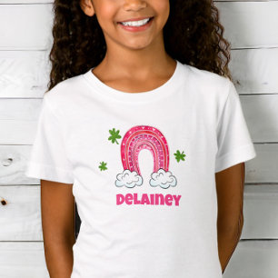 Aangepaste Roze Regenboog Groene Klaver St. Patric T-shirt