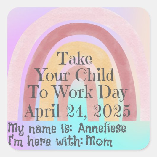 Aangepaste Roze Regenboog Neem je kind mee naar he Vierkante Sticker (Voorkant)