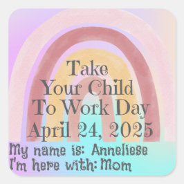 Aangepaste Roze Regenboog Neem je kind mee naar he Vierkante Sticker