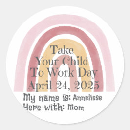 Aangepaste roze regenboog Neem uw kind mee naar he Ronde Sticker