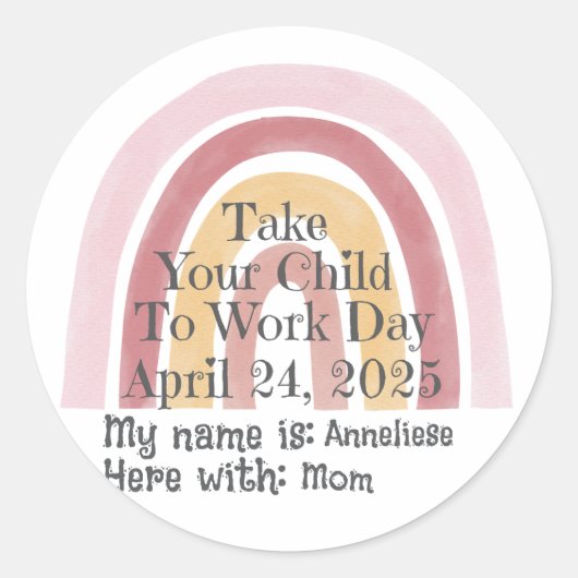 Aangepaste roze regenboog Neem uw kind mee naar he Ronde Sticker (Voorkant)