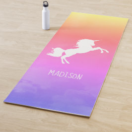 Aangepaste roze regenboogwolken Unicorn Yogamat