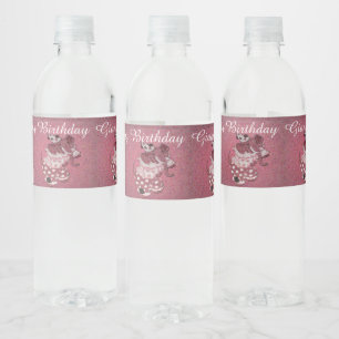 Aangepaste roze retro Circus Elephant Birthday Waterfles Etiket