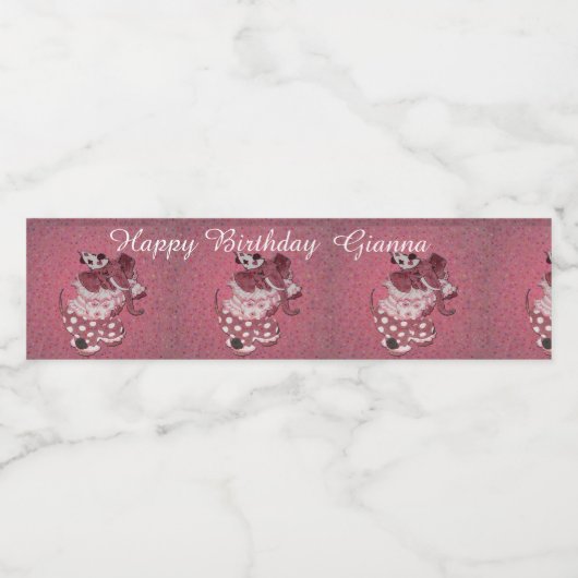 Aangepaste roze retro circus olifant verjaardag waterfles etiket (Enkel label)