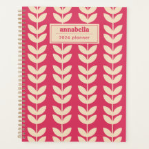 Aangepaste Roze Retro Vibe Leaf Patroon Monogram