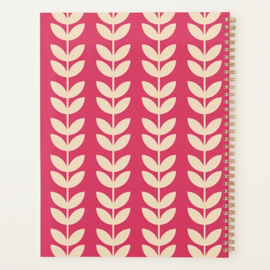 Aangepaste Roze Retro Vibe Leaf Patroon Monogram Planner (Achterkant)