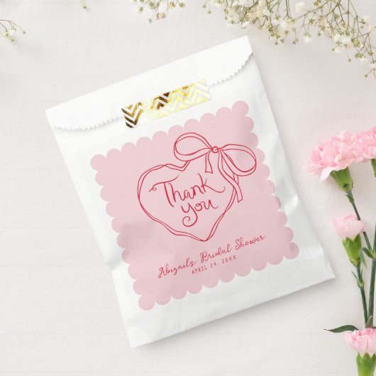 Aangepaste Roze Rode Handgetekende Hart Strik Beda Bedankzakje (Gezegeld)