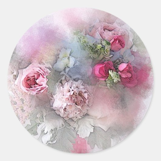Aangepaste Roze Rode Rozen Aquarel Kunstwerk Blanc Ronde Sticker (Voorkant)