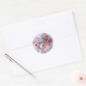 Aangepaste Roze Rode Rozen Aquarel Kunstwerk Blanc Ronde Sticker (Envelop)