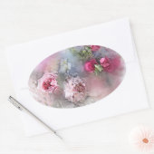 Aangepaste Roze Rode Rozen Lege Waterverf Kunst Ovale Sticker (Envelop)