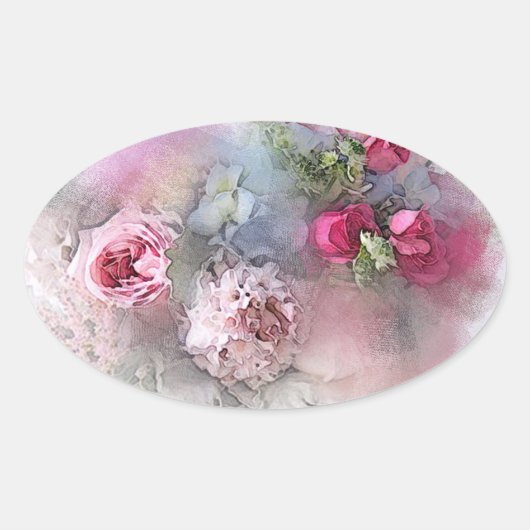 Aangepaste roze rode rozen lege waterverftekeninge ovale sticker (Voorkant)