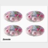 Aangepaste roze rode rozen lege waterverftekeninge ovale sticker (Vel)