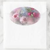 Aangepaste roze rode rozen lege waterverftekeninge ovale sticker (Tas)