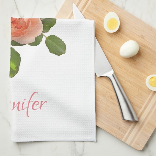 Aangepaste roze rode rozen persoonlijke Waterverf  Theedoek (Quarter Fold)