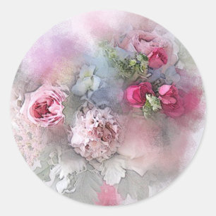 Aangepaste Roze Rode Rozen Watercolor Kunstwerk Bl Ronde Sticker