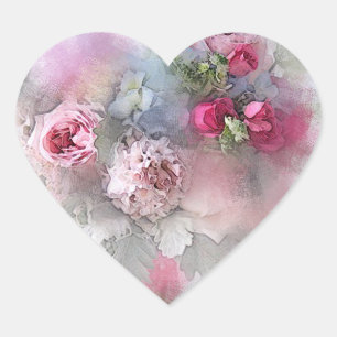 Aangepaste roze rode rozen waterverf lege sjabloon hart sticker