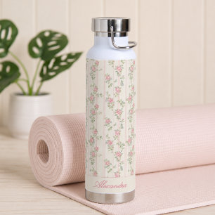 Aangepaste Roze Roos Bloemige Monogram Waterfles
