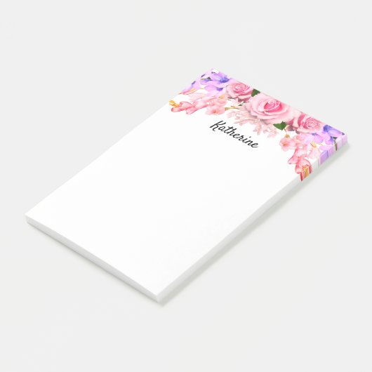 Aangepaste roze roze bloemen Post-it notities Post-it® Notes (Schuin)