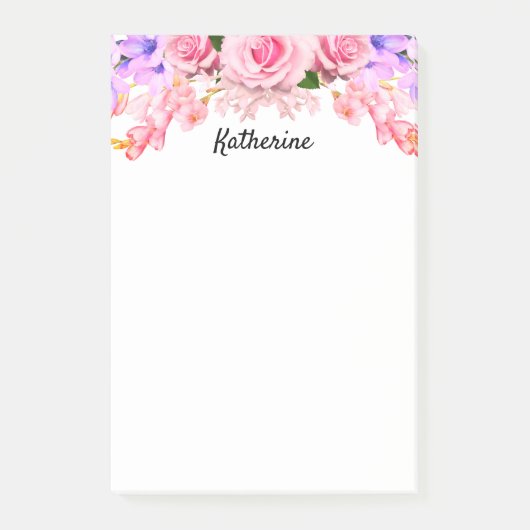 Aangepaste roze roze bloemen Post-it notities Post-it® Notes (Voorkant)