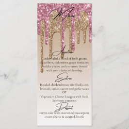 Aangepaste Roze Roze Goud Glitter Drip Elegant Din Menu