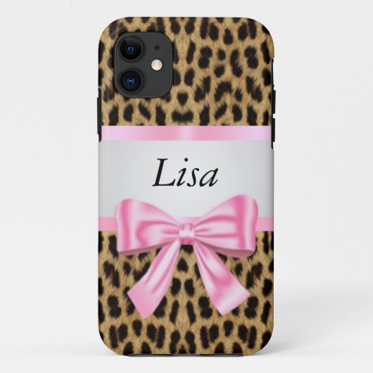Aangepaste roze roze leopard Pattern Bow Case-Mate iPhone Case (Achterkant)