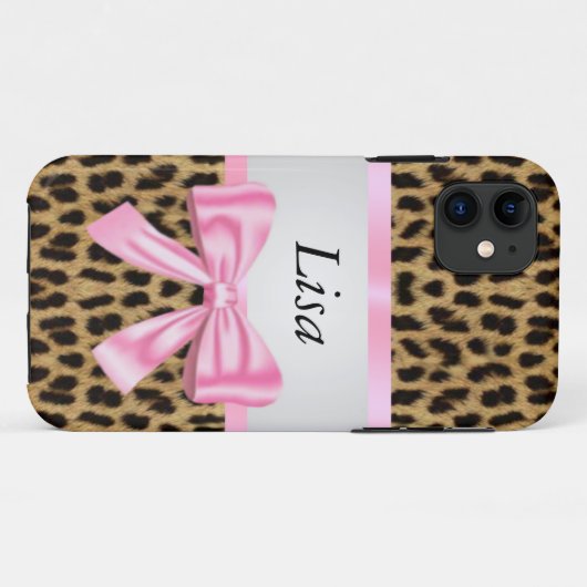Aangepaste roze roze leopard Pattern Bow Case-Mate iPhone Case (Achterkant (horizontaal))