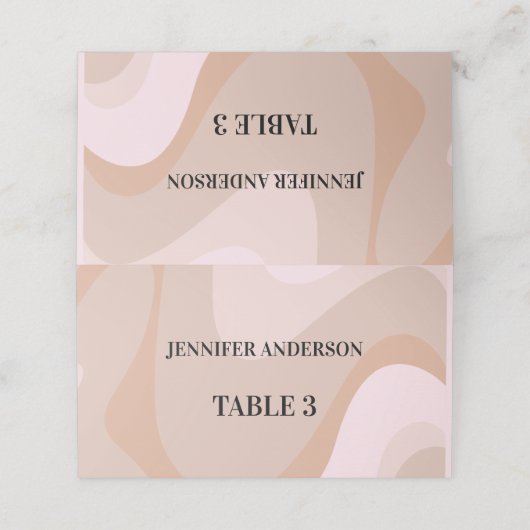 Aangepaste roze roze terugtrekgolven bruiloft-kaar plaatskaartje (Buitenkant ongevouwen)