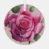Aangepaste roze rozen bloemen kerstmis glas ornament (Achterkant)