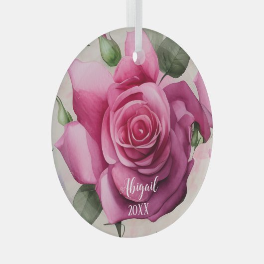 Aangepaste roze rozen bloemen kerstmis glas ornament (Voorkant Rechts)