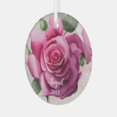 Aangepaste roze rozen bloemen kerstmis glas ornament (Voorkant links)